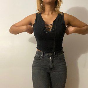 black tank tie up top